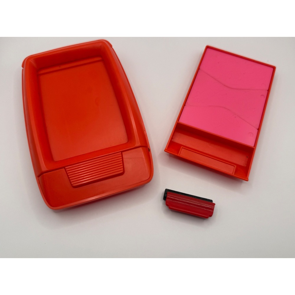 Vintage 1979 Blue-Box Red Pink Plastic Vanity Set Compact Made in Singapore